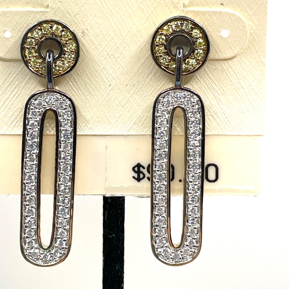 Danecraft 24K Gold Over Sterling Pave Rhinestone Drop Pierced Earrings - Picture 10 of 13
